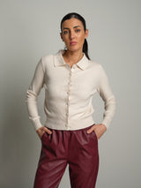 Cardigan polo bottoni  - Burro