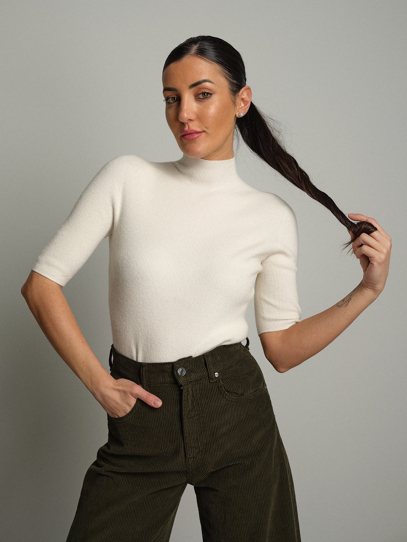 Pull collo cratere manica corta Panna VEVE VE448;Pull collo cratere manica corta Panna VEVE VE448 — foto 2;Pull collo cratere manica corta Panna VEVE VE448 — foto 3