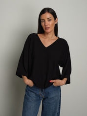 Pull ampio scollo V manica ampia 3/4 Nero Vicolo 2AC2111;Pull ampio scollo V manica ampia 3/4 Nero Vicolo 2AC2111 — foto 2;Pull ampio scollo V manica ampia 3/4 Nero Vicolo 2AC2111 — foto 3