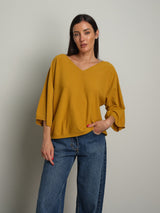 Pull ampio scollo V manica ampia 3/4 - Ocra