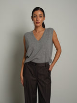 Gilet scollo V misto lana - Grigio perla