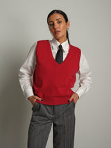 Gilet scollo V misto lana - Rosso