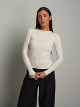 Pullover costina girocollo - Bianco ottico