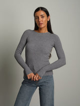 Pullover costina girocollo - Grigio