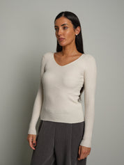Pullover costina scollo V Bianco-ottico Vicolo 2AC2179;Pullover costina scollo V Bianco-ottico Vicolo 2AC2179 — foto 2;Pullover costina scollo V Bianco-ottico Vicolo 2AC2179 — foto 3;Pullover costina scollo V Bianco-ottico Vicolo 2AC2179 — foto 4