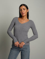 Pullover costina scollo V Grigio Vicolo 2AC2179;Pullover costina scollo V Grigio Vicolo 2AC2179 — foto 2;Pullover costina scollo V Grigio Vicolo 2AC2179 — foto 3