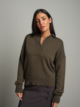 Pullover polo scollo V - Verde militare