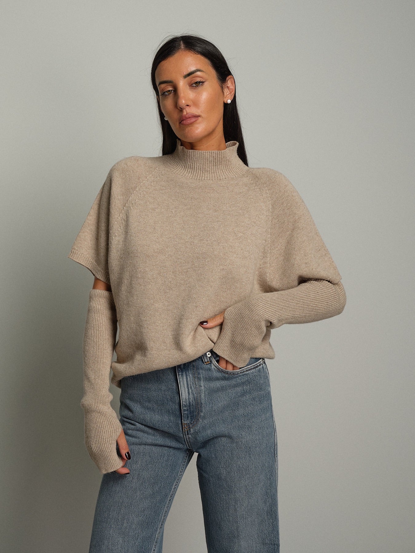Pullover manicotto Beige Vicolo 7AC7190;Pullover manicotto Beige Vicolo 7AC7190 — foto 2;Pullover manicotto Beige Vicolo 7AC7190 — foto 3
