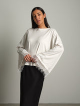 Maglia manica campana fondo pizzo - Bianco ottico