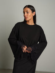 Maglia manica campana fondo pizzo Nero Vicolo RAC0359;Maglia manica campana fondo pizzo Nero Vicolo RAC0359 — foto 2;Maglia manica campana fondo pizzo Nero Vicolo RAC0359 — foto 3;Maglia manica campana fondo pizzo Nero Vicolo RAC0359 — foto 4