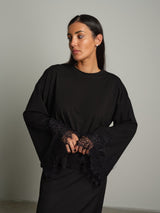 Maglia manica campana fondo pizzo - Nero