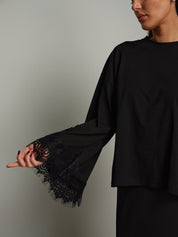 Maglia manica campana fondo pizzo Nero Vicolo RAC0359;Maglia manica campana fondo pizzo Nero Vicolo RAC0359 — foto 2;Maglia manica campana fondo pizzo Nero Vicolo RAC0359 — foto 3;Maglia manica campana fondo pizzo Nero Vicolo RAC0359 — foto 4