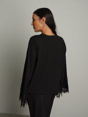 Maglia manica campana fondo pizzo Nero Vicolo RAC0359;Maglia manica campana fondo pizzo Nero Vicolo RAC0359 — foto 2;Maglia manica campana fondo pizzo Nero Vicolo RAC0359 — foto 3;Maglia manica campana fondo pizzo Nero Vicolo RAC0359 — foto 4