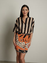 Completo camicia riga + gonna leopardo - Nero