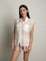 Camicia smanicata tasche viscosa/seta - Bianco ottico