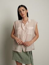 Camicia smanicata tasche viscosa/seta - Rosa