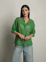 Camicia verde con stampa fucsia - Fucsia