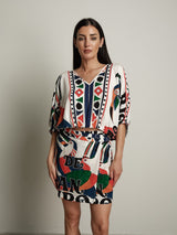 Blusa scollo v stampa verde/rossa - Bianco ottico