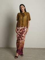 Completo camicia olio + gonna stampa bordeaux - Verde oliva