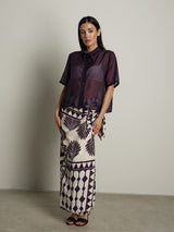 Completo camicia viola m/m con gonna lunga stampa - Vinaccia