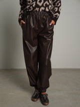 Pantalone jogger ecopelle - Moka