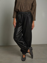 Pantalone jogger ecopelle - Nero
