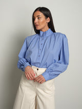 Camicia collo alto bottoni - Azzurro