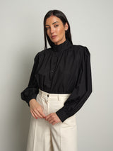 Camicia collo alto bottoni - Nero