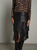 Gonna ecopelle frange corta - Nero