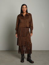 Gonna lunga frange suede - moro