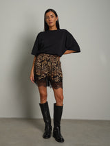 Shorts lingerie zebrato fondo pizzo - moro