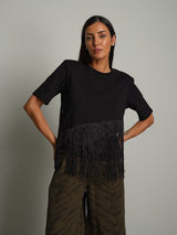 T-shirt frange spalle imbottite - Nero