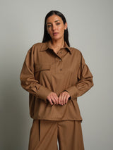 Camicia gessata nero - Cammello