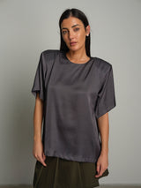 T-shirt raso spalle imbottite - Grigio