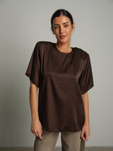 T-shirt raso spalle imbottite - moro
