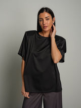 T-shirt raso spalle imbottite - Nero