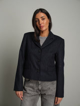 Giacca crop gessata - Blu