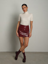 Gonna mini ecopelle tasche - Bordeaux
