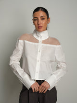 Camicia crop spalle tulle - Bianco ottico