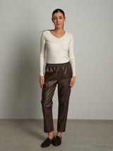 Pantalone ecopelle sigaretta elastico - moro