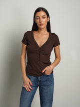 T-shirt scollo V serafino - Moka