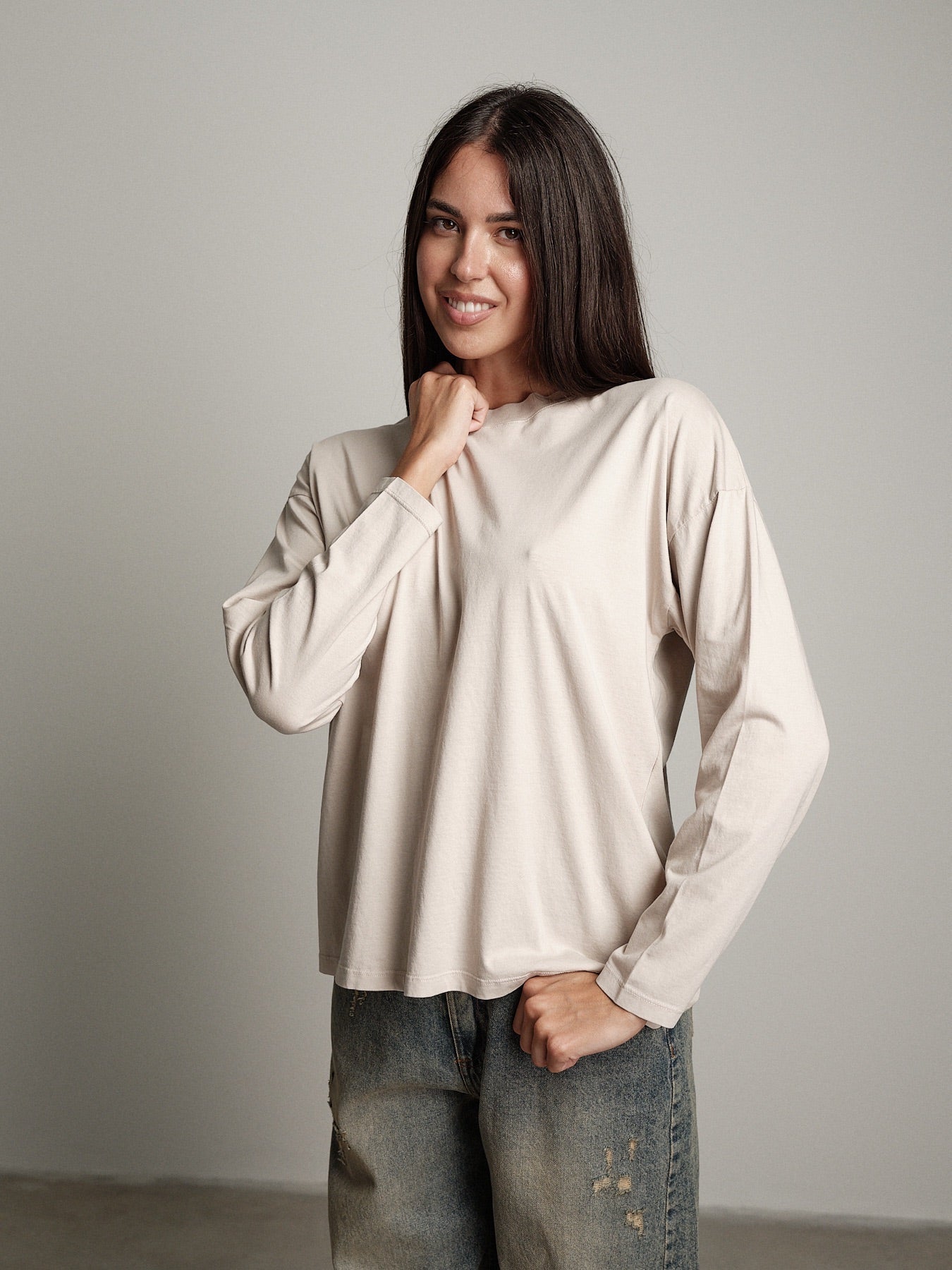 Maglia manica lunga over basica Beige Vicolo UAC0097;Maglia manica lunga over basica Beige Vicolo UAC0097 — foto 2;Maglia manica lunga over basica Beige Vicolo UAC0097 — foto 3