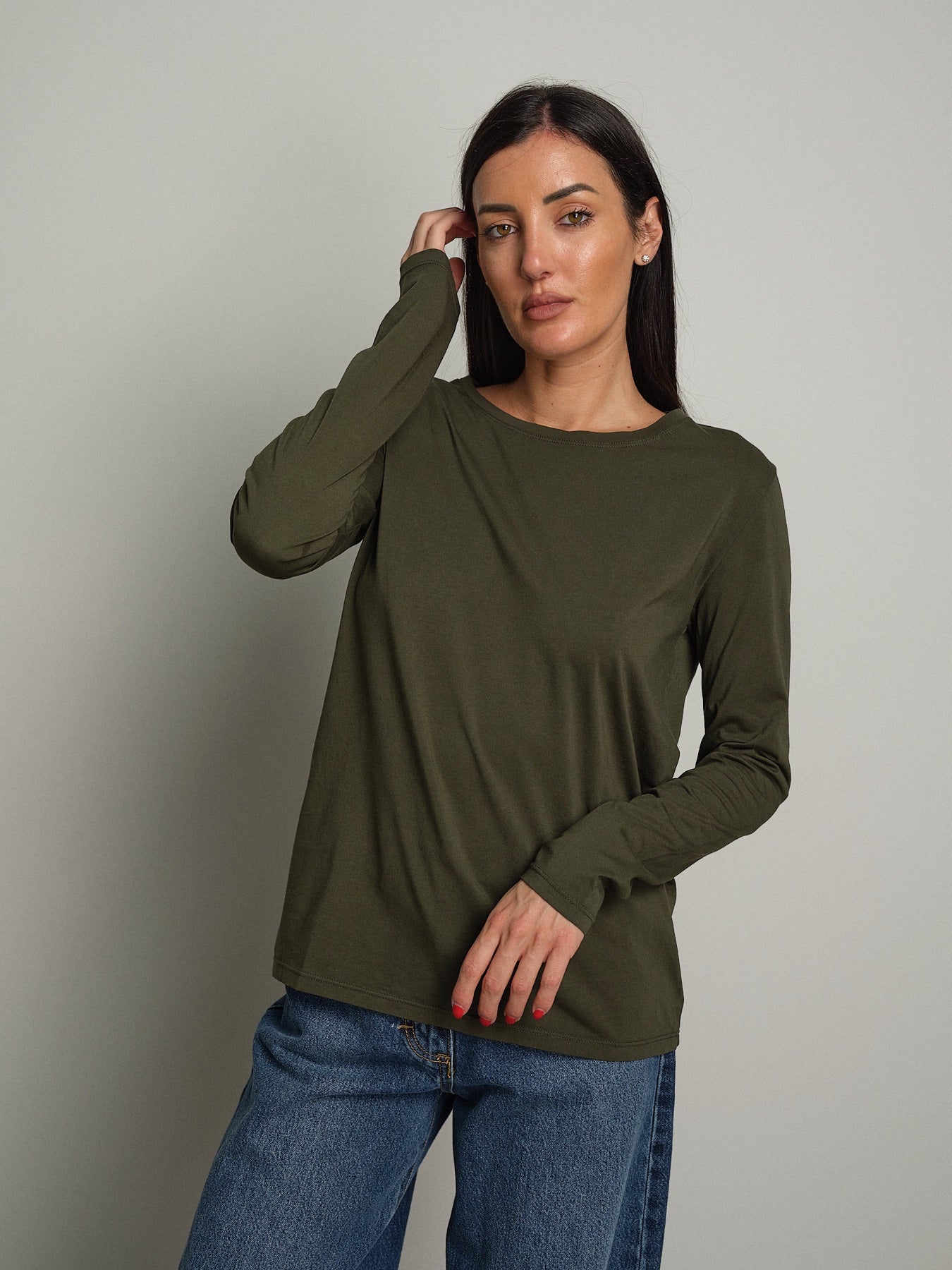Maglia manica lunga slim basica Verde-militare Vicolo UAC0098;Maglia manica lunga slim basica Verde-militare Vicolo UAC0098 — foto 2;Maglia manica lunga slim basica Verde-militare Vicolo UAC0098 — foto 3