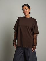 T-shirt manica pizzo - moro