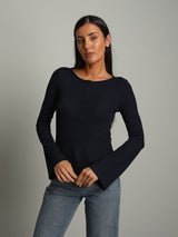 Maglia serafino manica ampia - Blu
