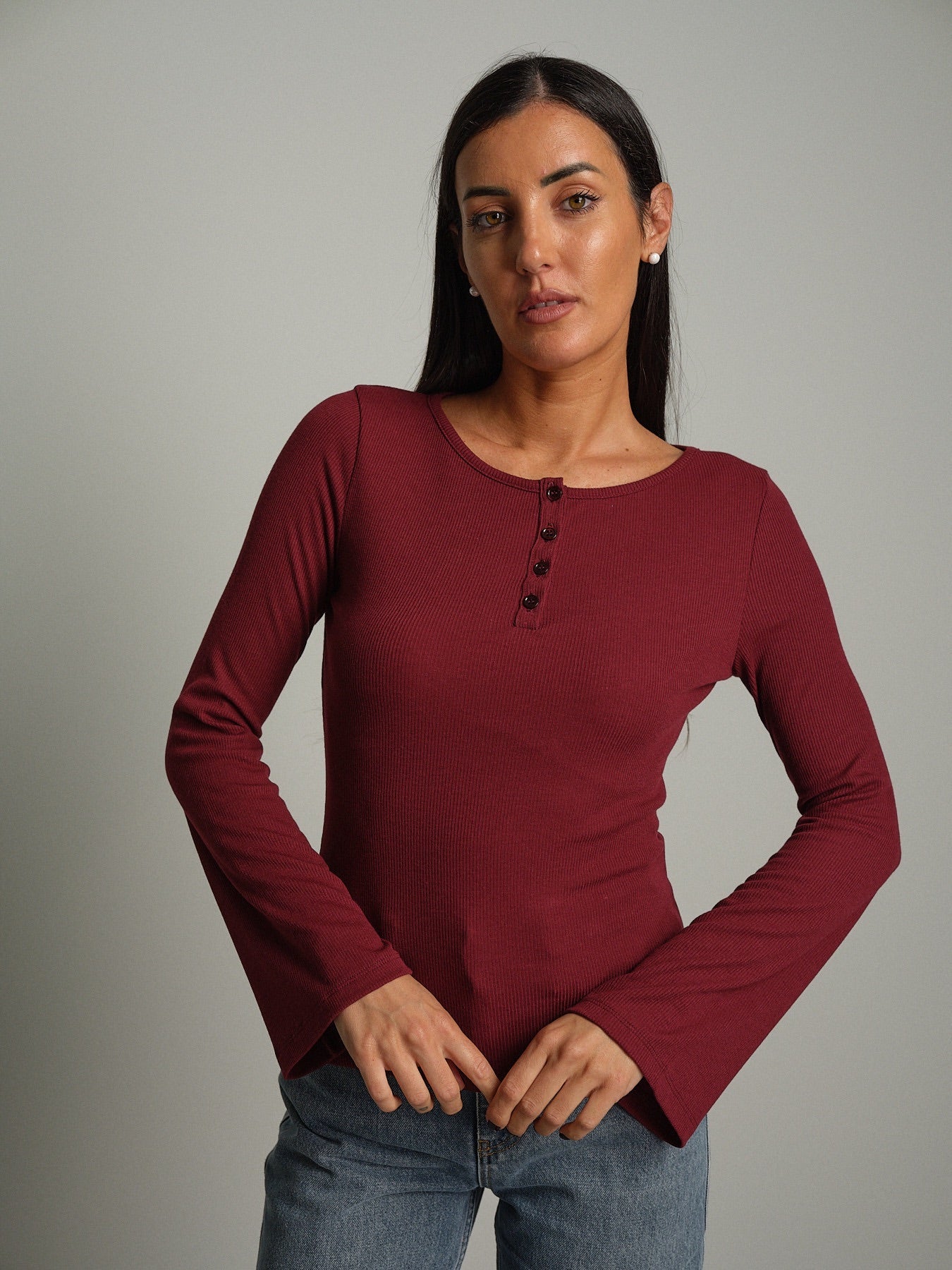 Maglia serafino manica ampia Bordeaux Vicolo UAC0136;Maglia serafino manica ampia Bordeaux Vicolo UAC0136 — foto 2;Maglia serafino manica ampia Bordeaux Vicolo UAC0136 — foto 3