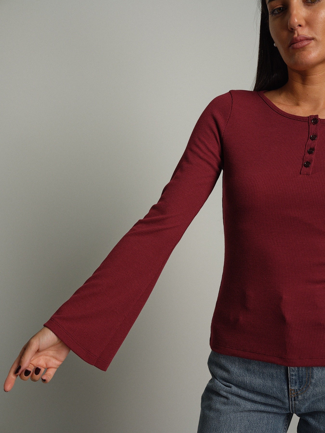 Maglia serafino manica ampia Bordeaux Vicolo UAC0136;Maglia serafino manica ampia Bordeaux Vicolo UAC0136 — foto 2;Maglia serafino manica ampia Bordeaux Vicolo UAC0136 — foto 3