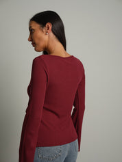 Maglia serafino manica ampia Bordeaux Vicolo UAC0136;Maglia serafino manica ampia Bordeaux Vicolo UAC0136 — foto 2;Maglia serafino manica ampia Bordeaux Vicolo UAC0136 — foto 3