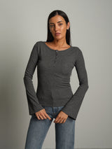 Maglia serafino manica ampia - Grigio