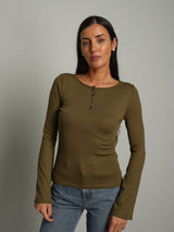 Maglia serafino manica ampia - Verde militare